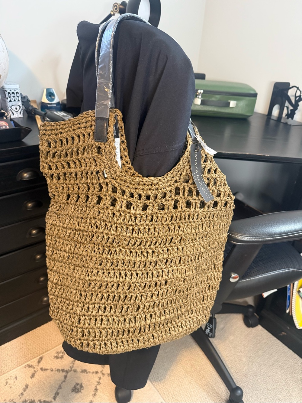Banana Republic Woven Crochet Tote Bag in Olive Brown